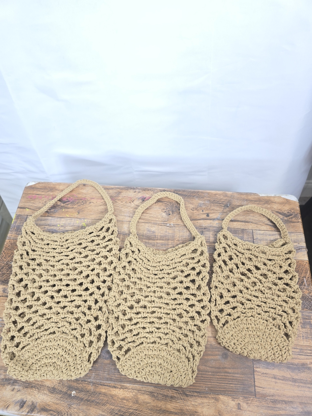 Handmade Beige Crochet Tote Bag Neutral Straw Look